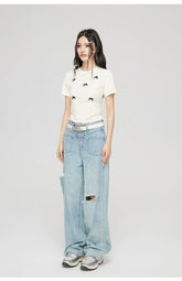 Off-white & Gray Bow Tie Ruffled T-shirt - CHINASQUAD