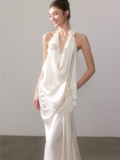Ouro Shiny Satin Long Dress - CHINASQUAD