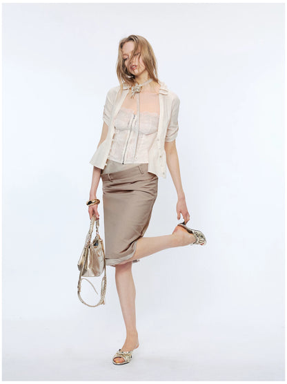 Contrast Lace Panel Two-Piece Shirt