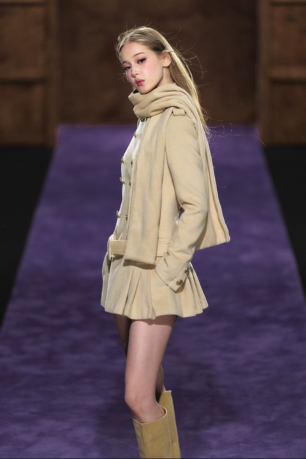 Wool-Blend Scarf Collar Double-Breasted Dress