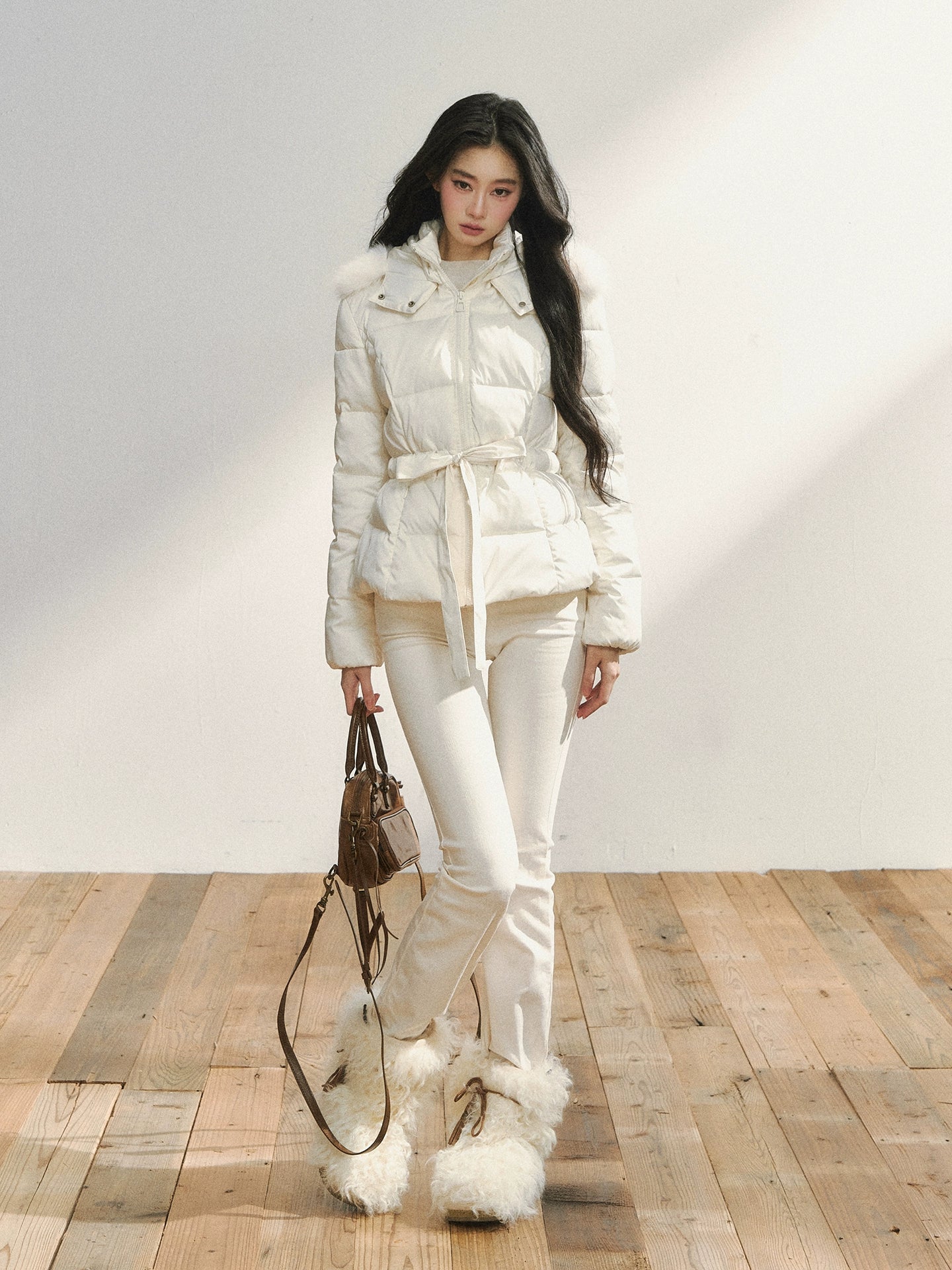 White High-Waist Flared Draped Pants