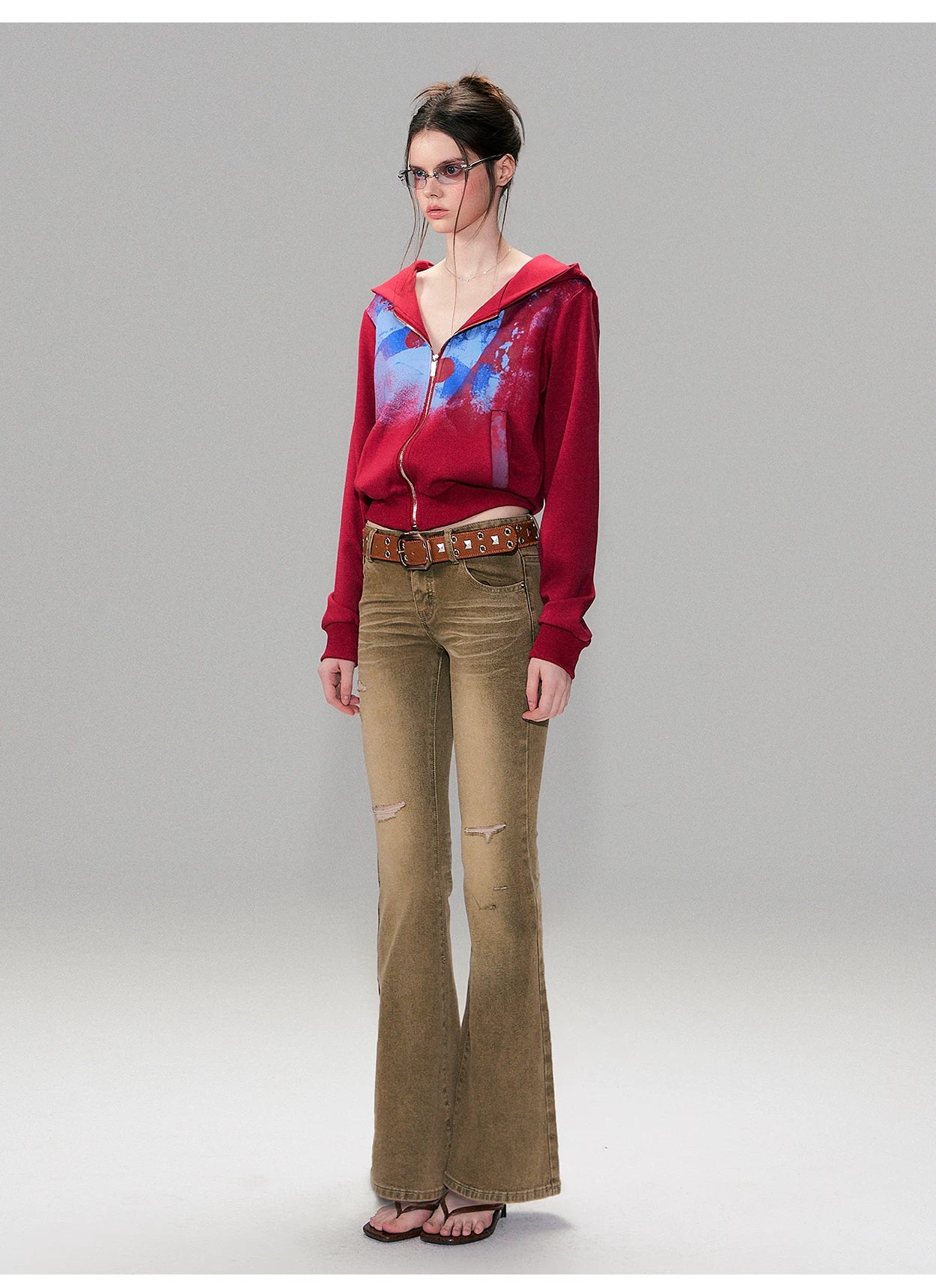 Low-Rise Distressed Washed Denim Jeans