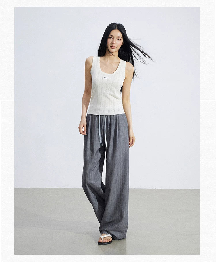 Lace Trim Textured Ice Silk Tank Top