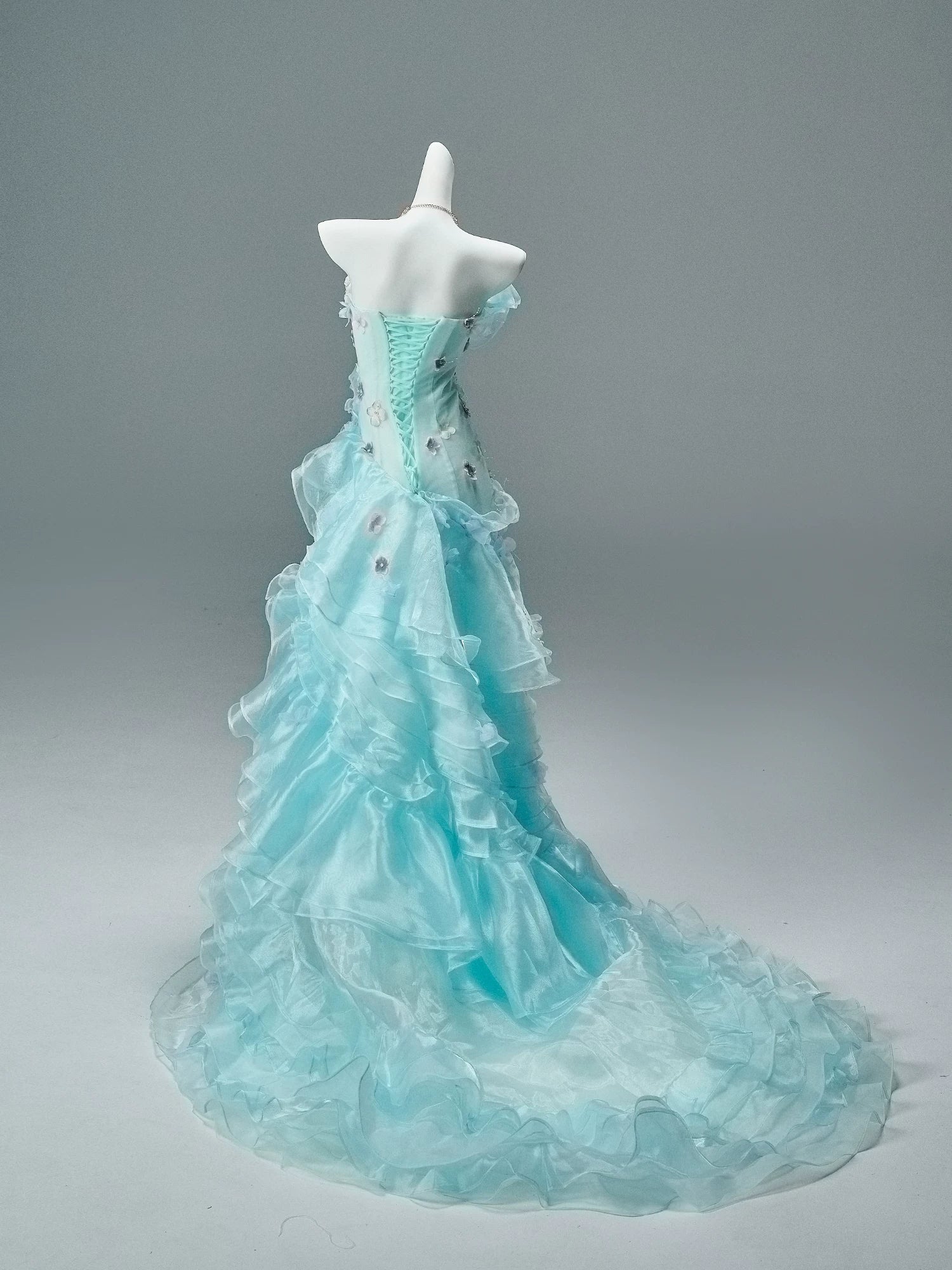Azure “Bluefin Princess” Cascading Organza Couture Gown