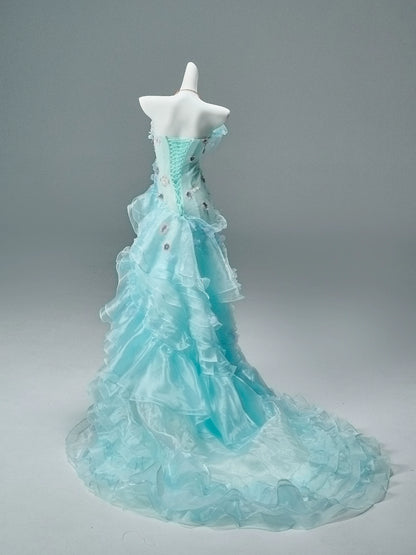 Azure “Bluefin Princess” Cascading Organza Couture Gown