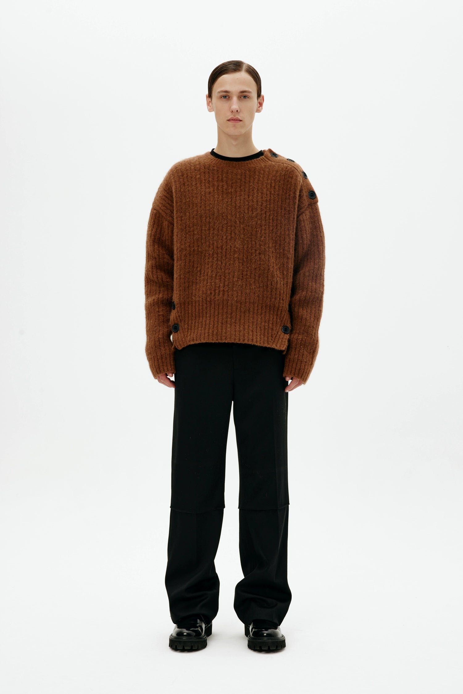 Mohair Wool Multi-Button Crewneck
