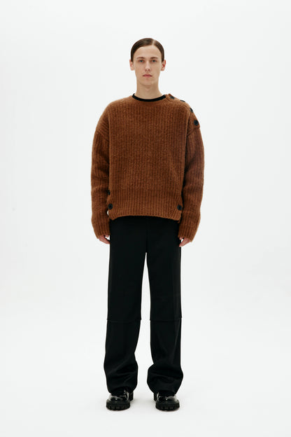 Mohair Wool Multi-Button Crewneck