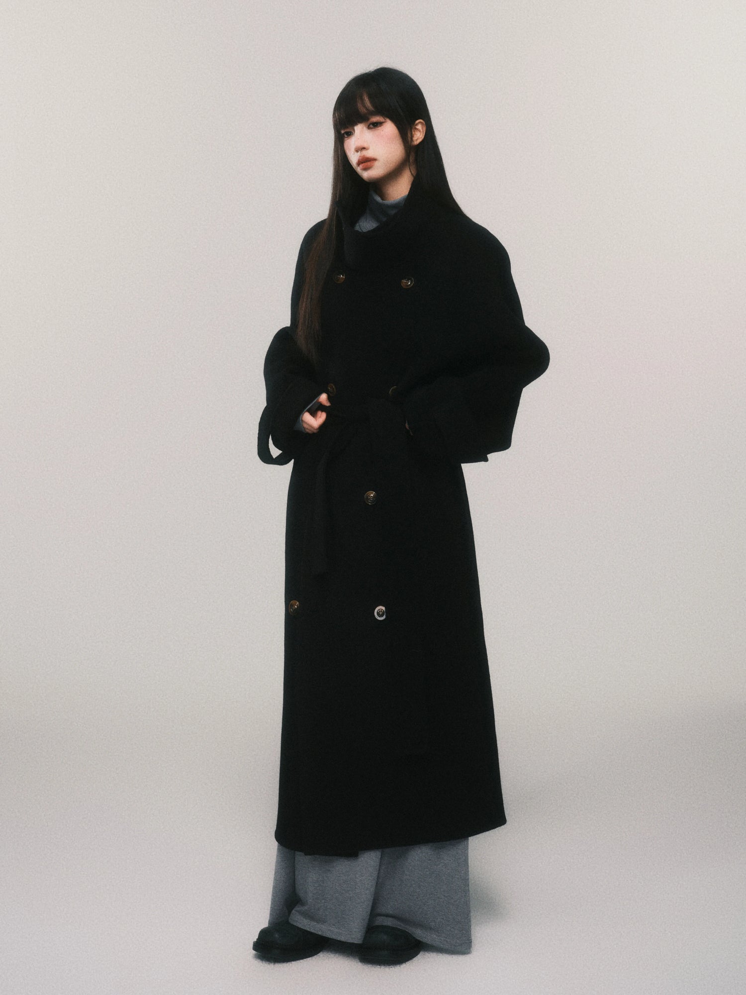 Stand-Collar Double-Faced Wool Coat