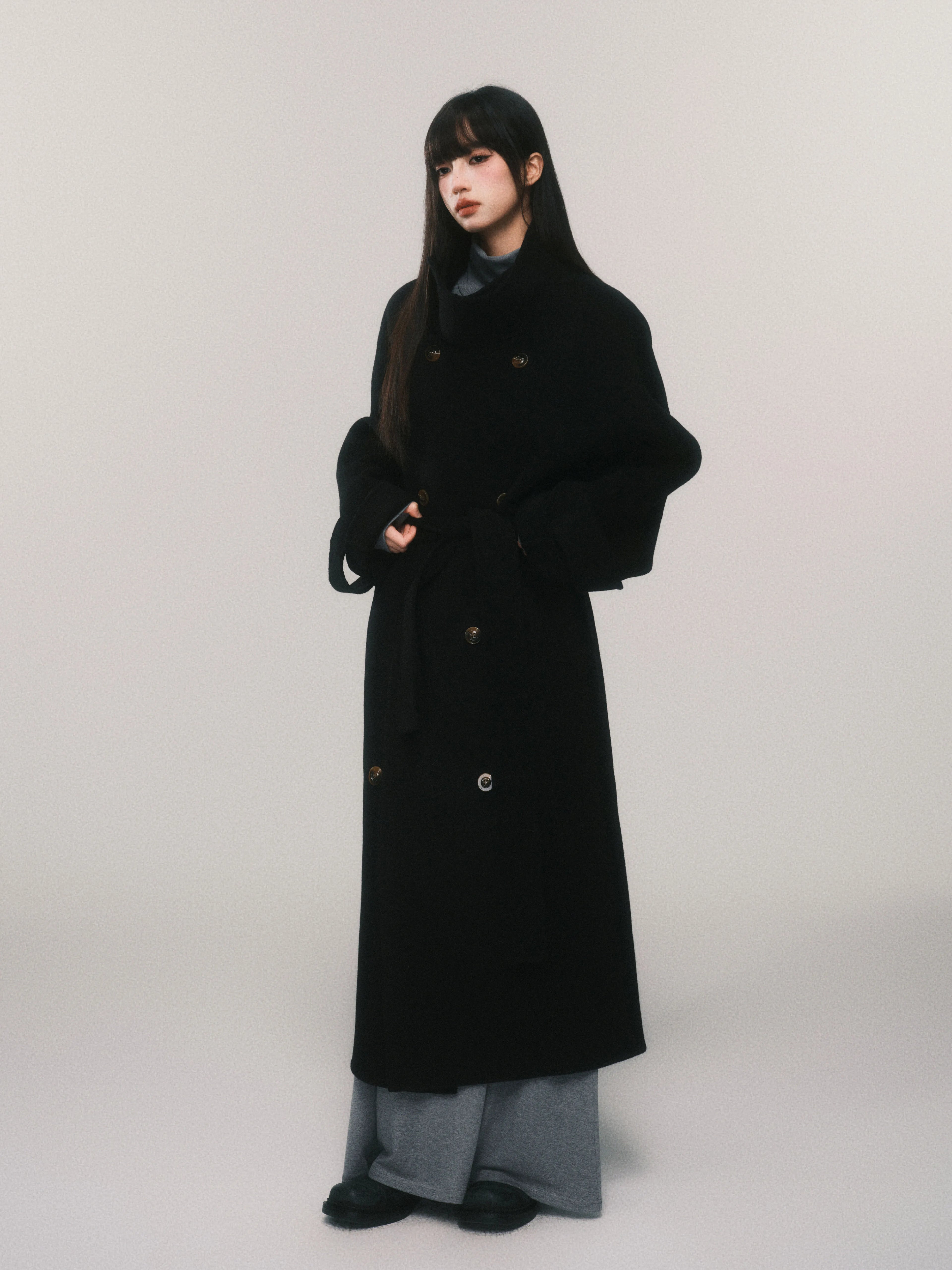 Stand-Collar Double-Faced Wool Coat