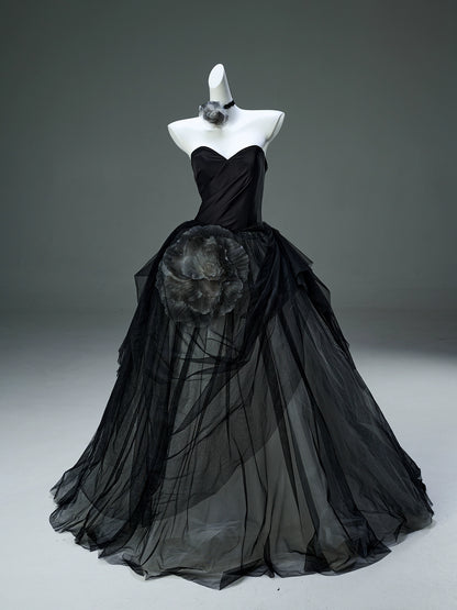 Elegant Deep Grey Couture Gown