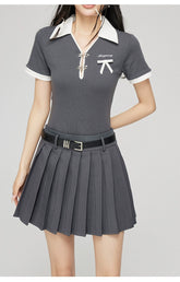 Black & Gray Contrast Polo Collar Mini Dress - CHINASQUAD