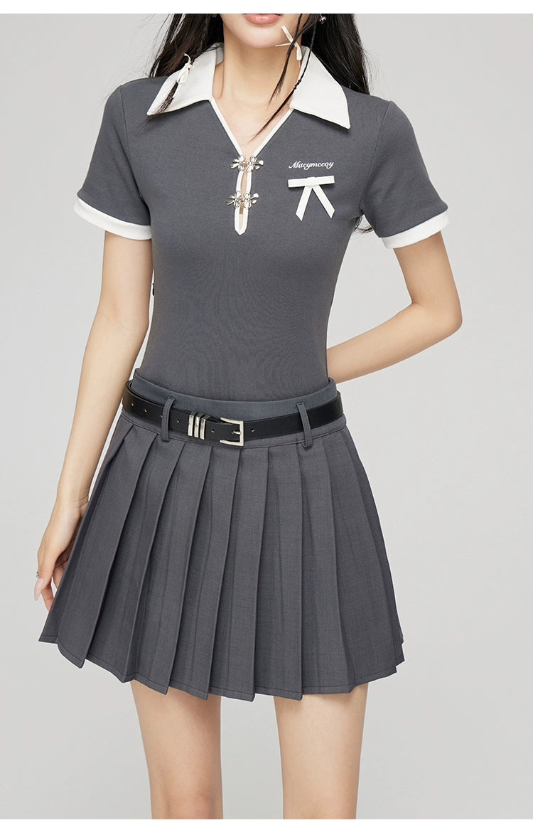 Black &amp; Gray Contrast Polo Collar Mini Dress - CHINASQUAD