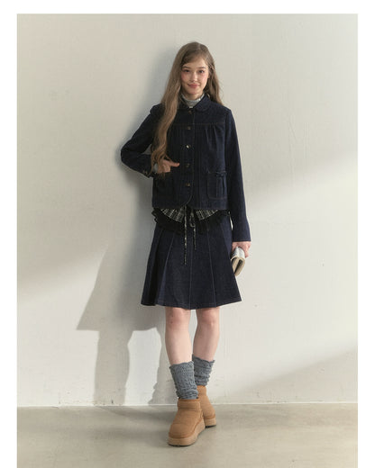 Polka-Dot Denim Quilted Jacket &amp; Skirt Set