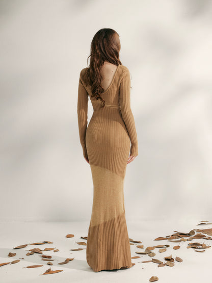 Autumn Weave Knit Panel Waist Dress