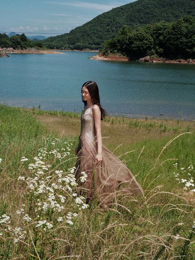 Gradient Mesh Slimming Resort Dress