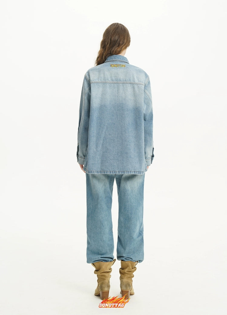 Vintage Denim Shirt Jacket &amp; Jeans Set - CHINASQUAD