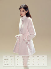 Pink Wool Lace Trim Waist Belted Coat - CHINASQUAD