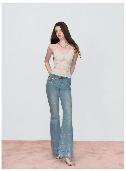 Lace Jacquard Bow Tie Camisole