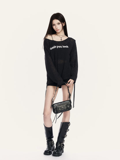 Diary Sheer Asymmetric Off-Shoulder T-Shirt