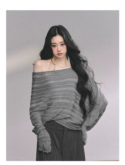 French Asymmetric Cut-Out Knit Sweater