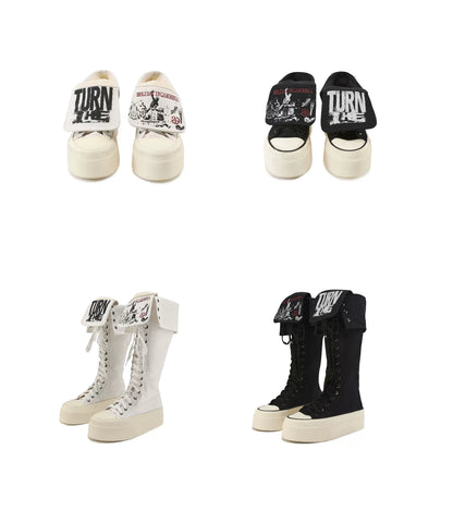 Reversible Tongue Graphic Canvas Boots