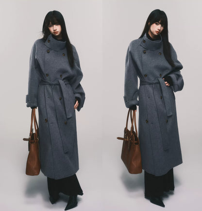 Stand-Collar Double-Faced Wool Coat