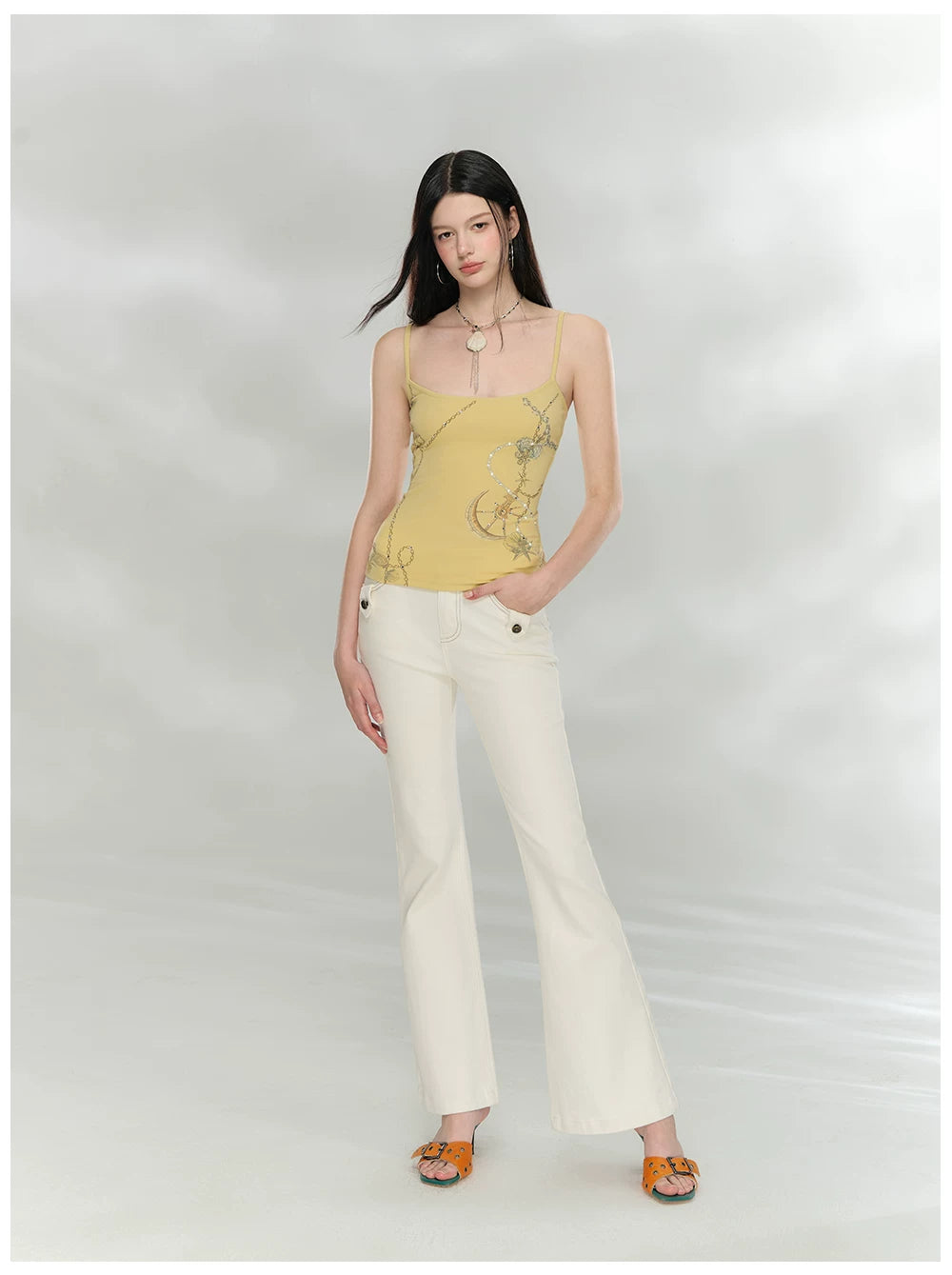 Slim Fit Bamboo-Texture Flared Denim Pants