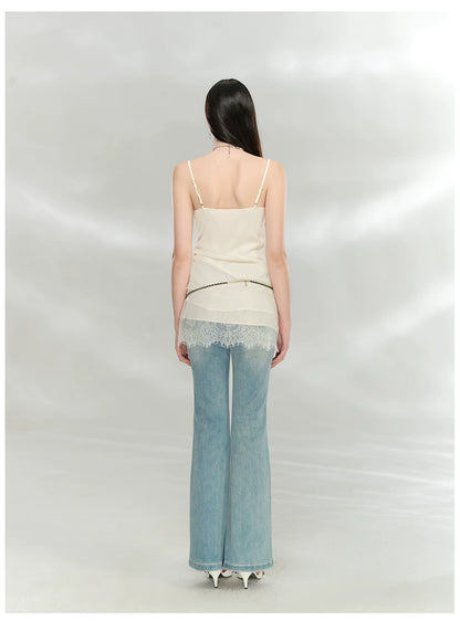 Lace-Trim V-Neck Chiffon Camisole