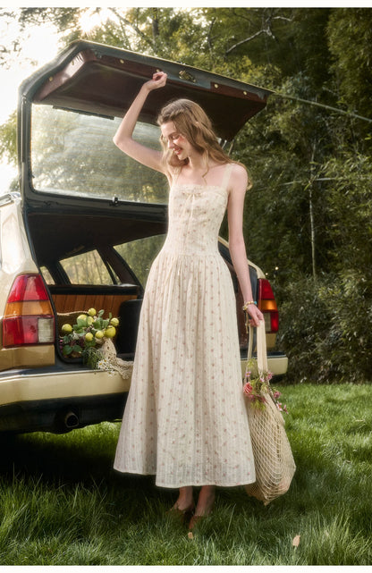Vintage French Lace Cotton Floral Maxi Dress