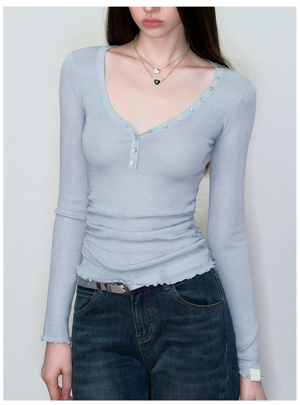 Waist-Cinched Slim-Fit Wool Knit T-Shirt