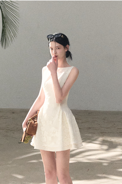 Wool-Blend Waist-Cinched Fitted Dress