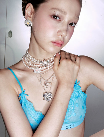 Silver Floral Pearl Layered Choker Necklace