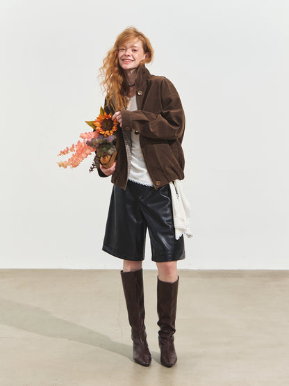 Elastic Waist Faux Leather Shorts