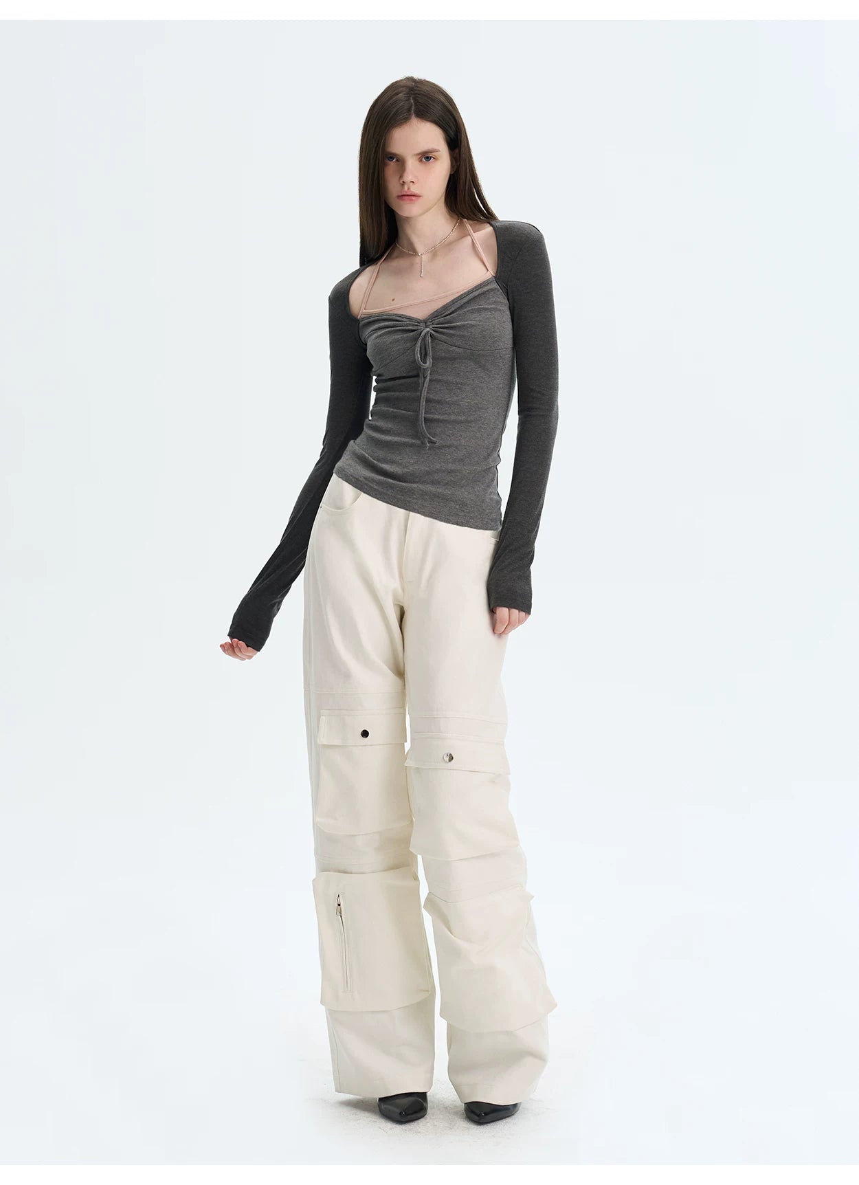 Layered Halter-Effect Long-Sleeve T-Shirt