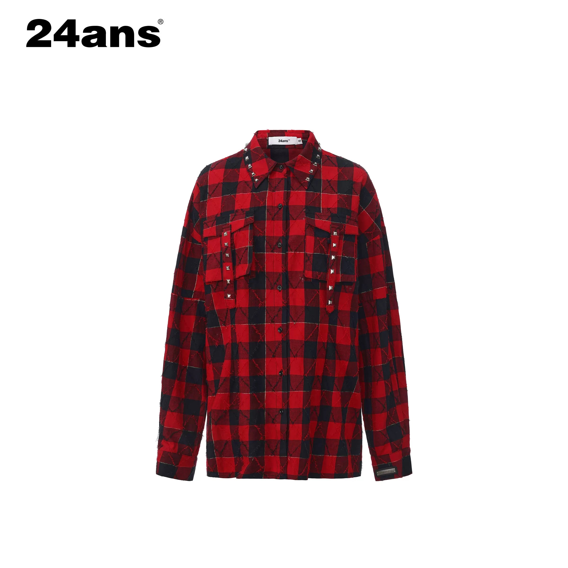 Vintage Washed Studded Plaid Oversized Shirt