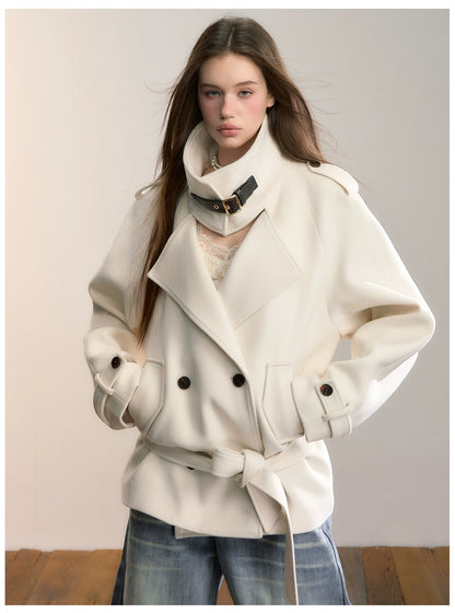 Structured Wool Blend High-Neck Coat