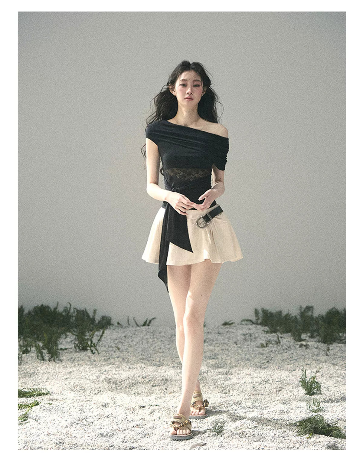Off-Shoulder Lace Tie Top