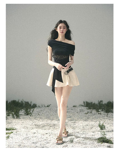 Off-Shoulder Lace Tie Top
