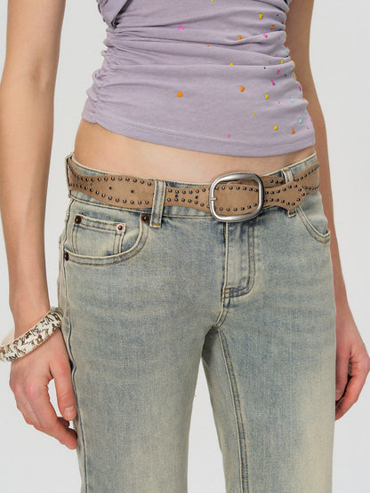 Vintage Washed Low-Rise Flared Denim Jeans