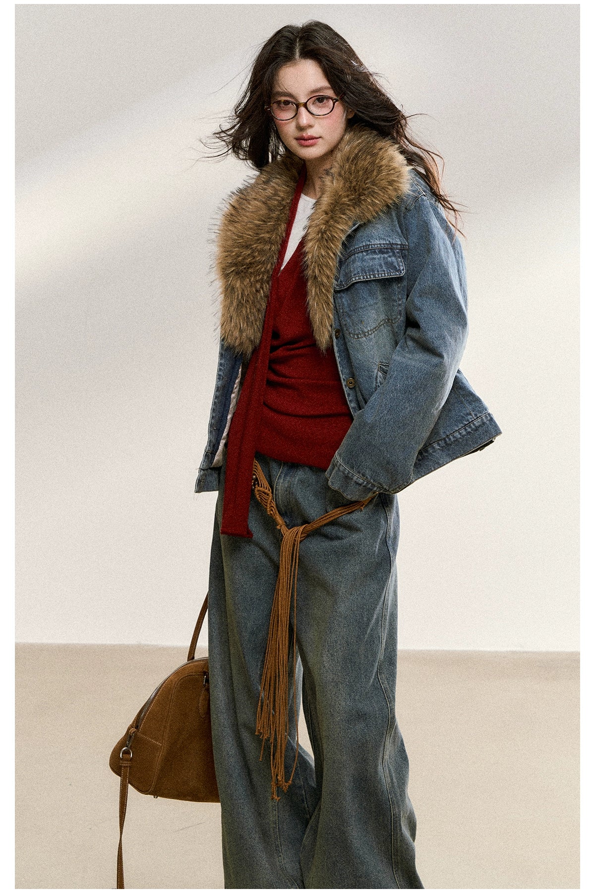 Faux Fur Collar Denim Jacket