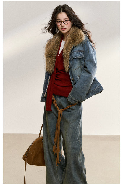 Faux Fur Collar Denim Jacket