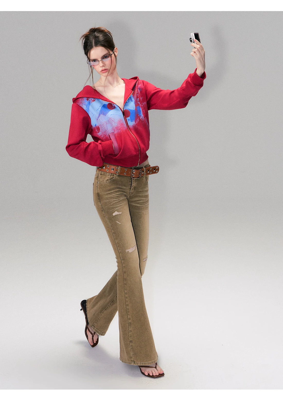 Low-Rise Distressed Washed Denim Jeans