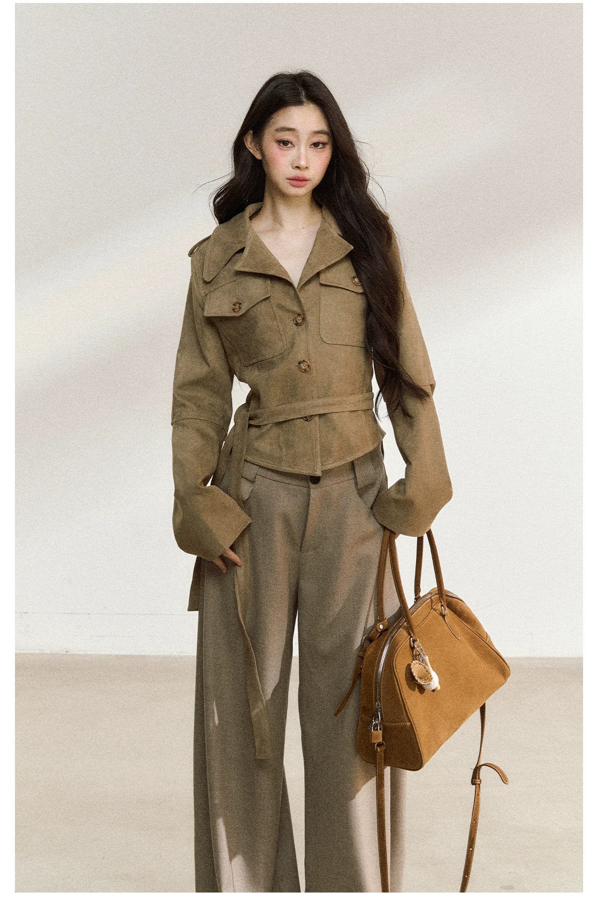 Khaki Suede Cropped Jacket