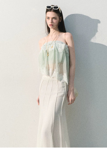 Quiet Fruit Lace Off-Shoulder Bandeau Bustier