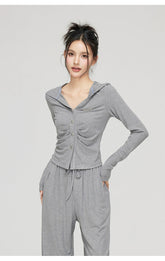 Black & Gray V-neck Hooded Cardigan & Pant Set - CHINASQUAD