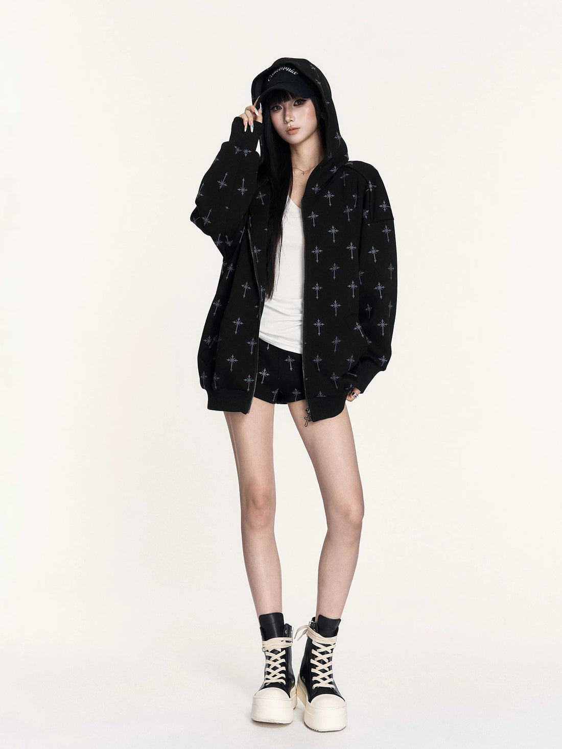 Hooded Sweatshirt Set with Shorts &amp; Flared Pants