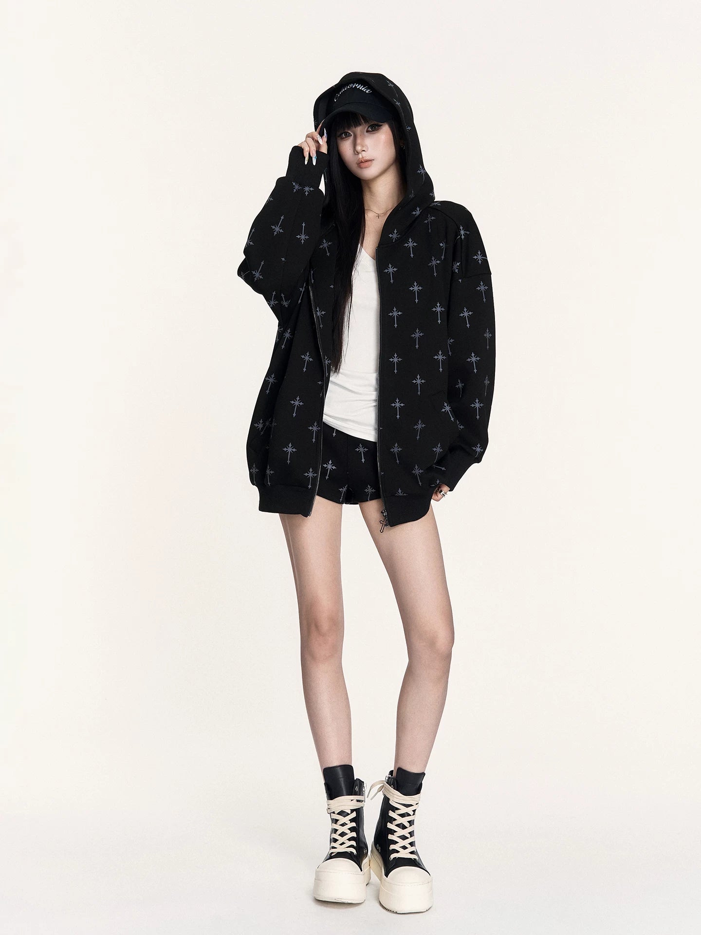 Hooded Sweatshirt Set with Shorts &amp; Flared Pants