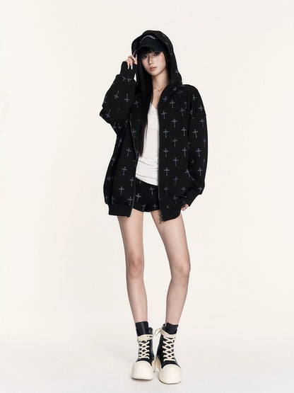 Hooded Sweatshirt Set with Shorts &amp; Flared Pants