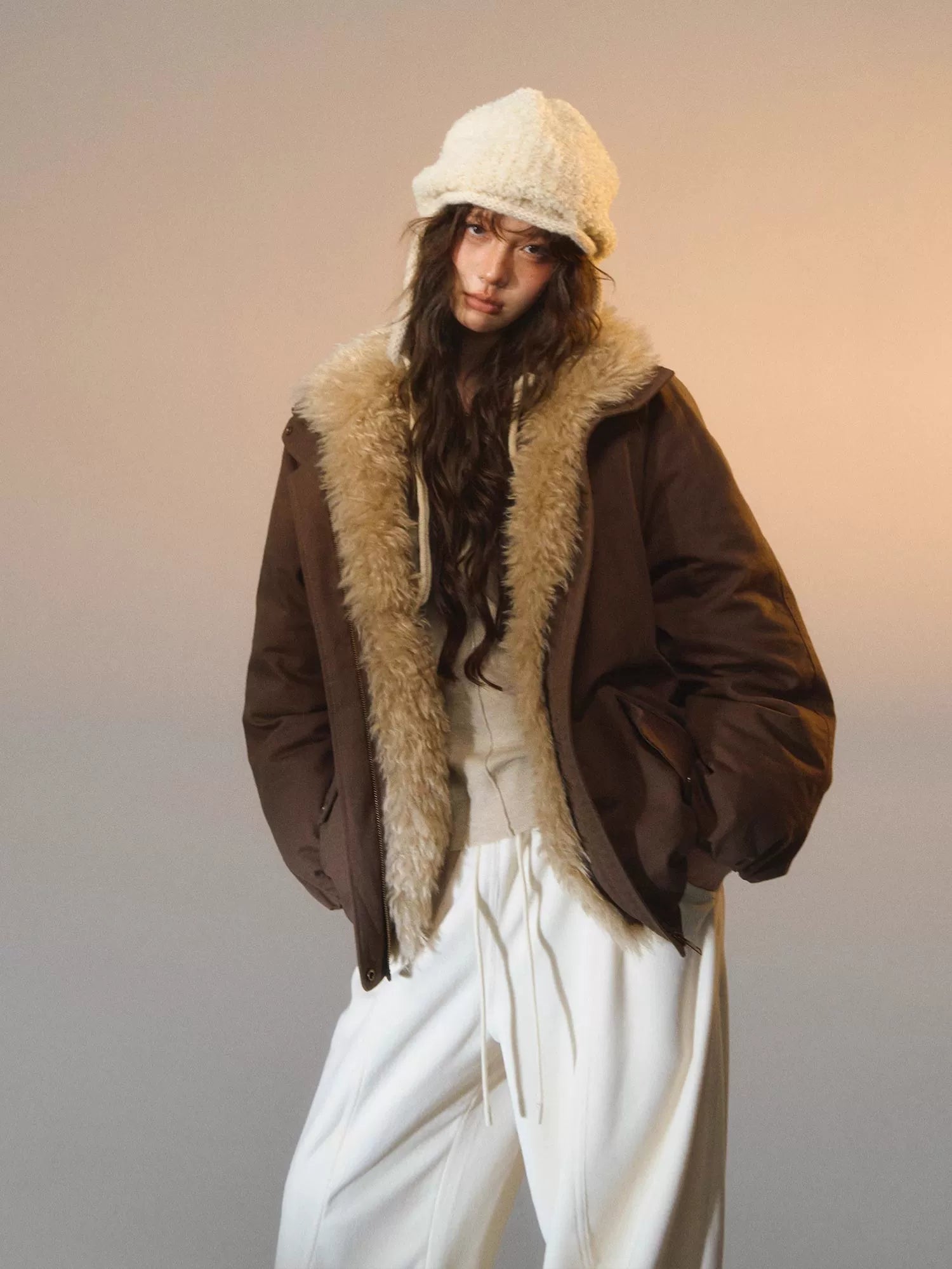 Detachable Faux Fur Collar Parka Down Jacket