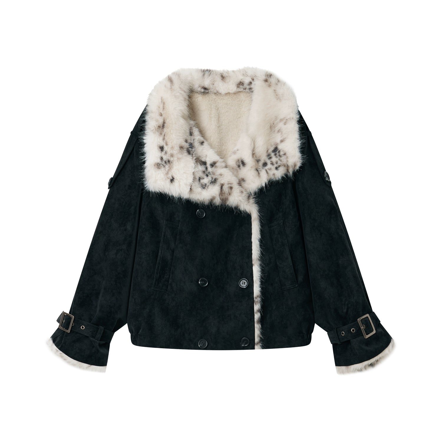 Faux Fur Leopard-Panel Parka Jacket